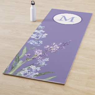 Tapis De Yoga Monogramme de fleur de lavande violette élégante