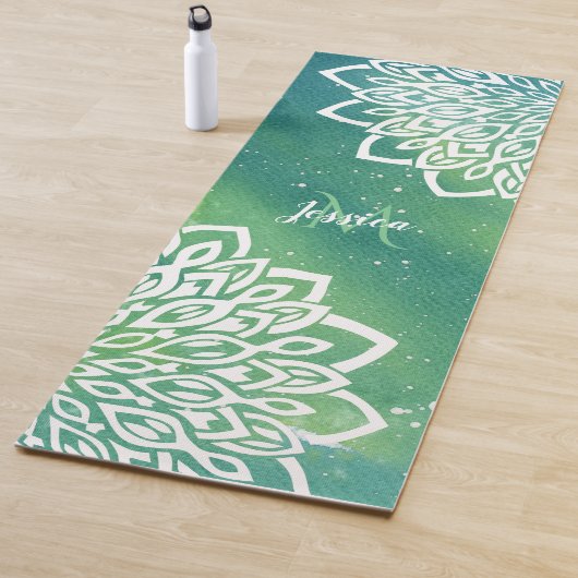 Tapis De Yoga Monogramme de Mandala vert d'Emeraude  (En situation)