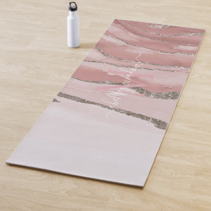 Tapis De Yoga Monogramme de marbre rose or Nom du script 