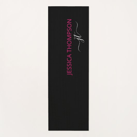 Tapis De Yoga Monogramme de nom de script simple rose noir moder (Devant)