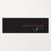Tapis De Yoga Monogramme de nom de script simple rose noir moder (Devant (Horizontal))