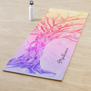 Tapis De Yoga Monogramme de nom rose violet féminin