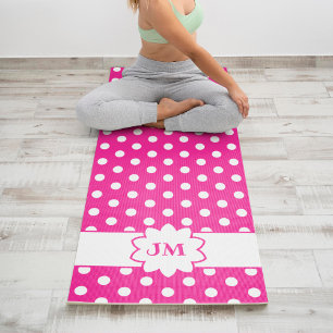Tapis De Yoga Monogramme de point rose et blanc chaud