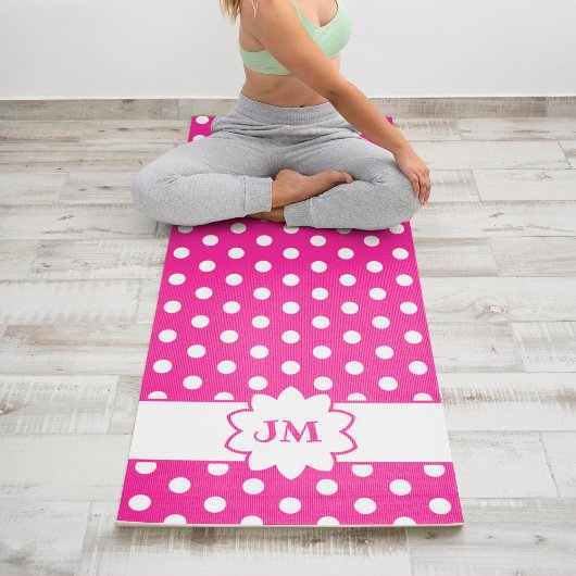 Tapis De Yoga Monogramme de point rose et blanc chaud