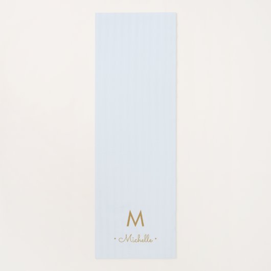 Tapis De Yoga Monogramme de script en or bleu clair moderne (Dos)