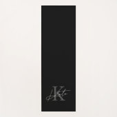Tapis De Yoga Monogramme de script noir et blanc moderne (Devant)