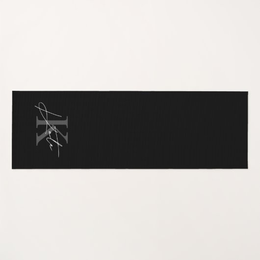 Tapis De Yoga Monogramme de script noir et blanc moderne (Devant (Horizontal))