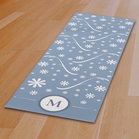 Tapis De Yoga Monogramme de Yoga Mat à fleurs bleues Dusty