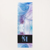 Tapis De Yoga Monogramme d'encre d'alcool bleu marbré moderne (Dos)