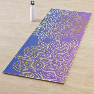 Tapis De Yoga Monogramme doré bleu-violet dégradé Mandala