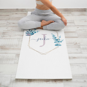 Tapis De Yoga Monogramme du cadre d'Eucalyptus à l'aquarelle de 
