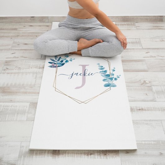 Tapis De Yoga Monogramme du cadre d'Eucalyptus à l'aquarelle de 