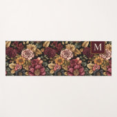 Tapis De Yoga Monogramme du modèle floral de Bourgogne (Devant (Horizontal))