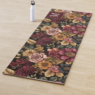 Tapis De Yoga Monogramme du modèle floral de Bourgogne