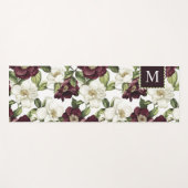 Tapis De Yoga Monogramme du modèle floral de Bourgogne (Devant (Horizontal))