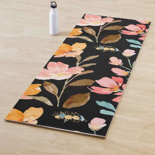 Tapis De Yoga Monogramme Élégant Aquarelle Noir