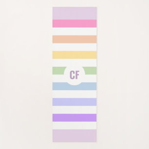 Tapis De Yoga Monogramme en Blanc Cirque Pastel Arc-en-ciel rayu