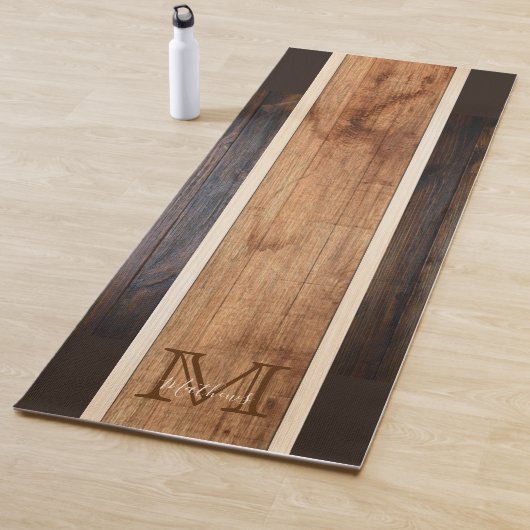 Tapis De Yoga Monogramme en bois rustique (En situation)
