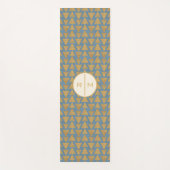 Tapis De Yoga Monogramme| Extérieur Geo Step| Motif Gold & Blue (Devant)