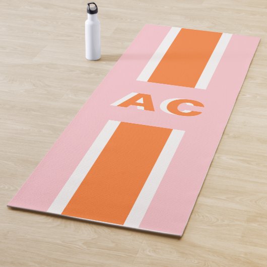Tapis De Yoga Monogramme Fille Rose Orange Rétro (En situation)