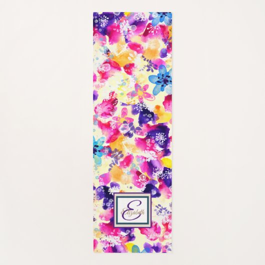 Tapis De Yoga Monogramme floral à aquarelle chic (Devant)