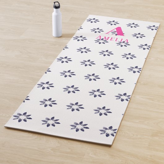 Tapis De Yoga Monogramme Floral Bleu (En situation)