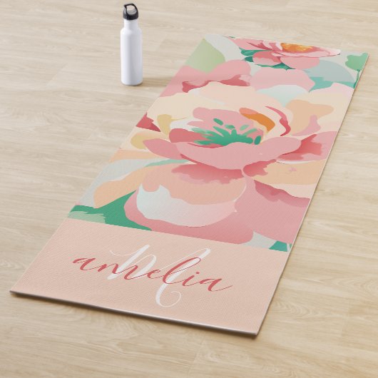 Tapis De Yoga monogramme floral pastel (En situation)