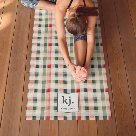 Tapis de Yoga Monogramme Gingham Émeraude Doux
