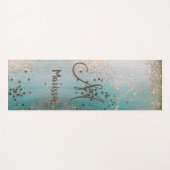 Tapis De Yoga Monogramme Gold Stars sur Turquoise     (Devant (Horizontal))