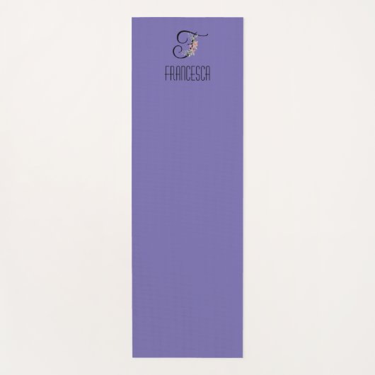 Tapis De Yoga Monogramme initial F aquarelle fleur lavande (Devant)