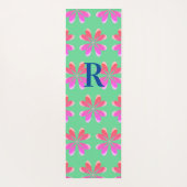 Tapis De Yoga Monogramme initial Lime vert rose rétro Floral (Dos)
