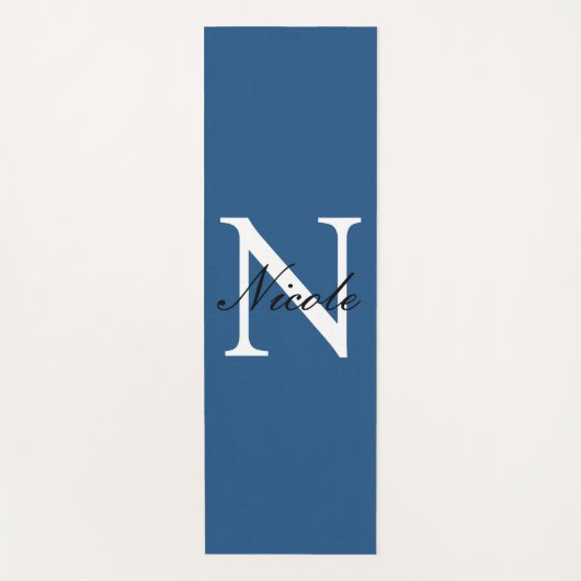 Tapis De Yoga Monogramme initial manuscrit propre nom bleu (Devant)
