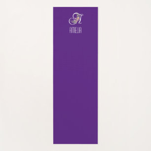 Tapis De Yoga Monogramme initiale fleur aquarelle violet