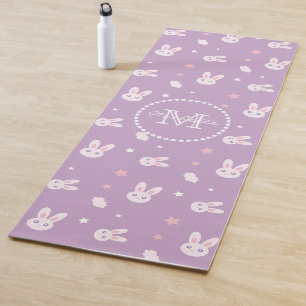 Tapis De Yoga Monogramme mignon de motif de lapin de rose en