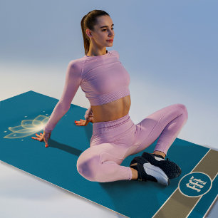 Tapis De Yoga Monogramme minimaliste or Lotus Fleur Zen Icône