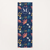 Tapis De Yoga Monogramme Moderne Bleu Boho Motif Floral (Devant)