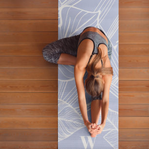 Tapis De Yoga Monogramme moderne Chic Tropical Periwinkle