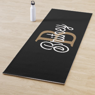 Tapis De Yoga Monogramme moderne élégant Nom Black Gold Script