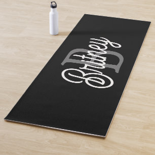 Tapis De Yoga Monogramme moderne élégant Nom noir Gris noir Scri