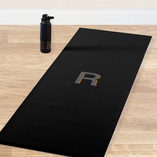Tapis De Yoga Monogramme Moderne Élégant Yoga Noir Mat
