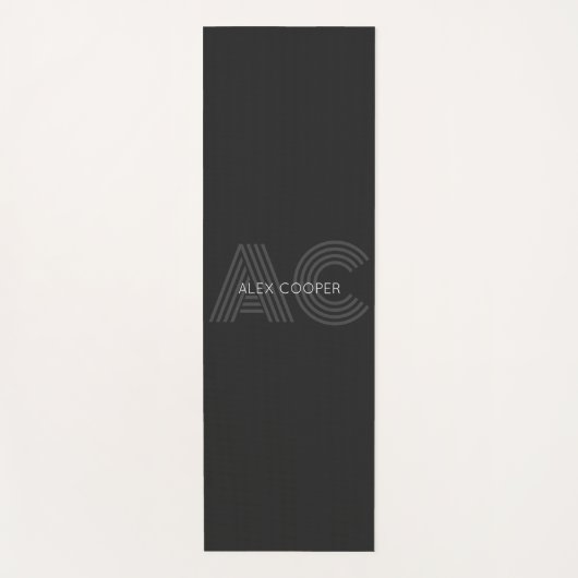 Tapis De Yoga Monogramme moderne noir et gris (Devant)