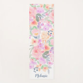 Tapis De Yoga monogramme moderne pastel floral aquarelle nom (Devant)