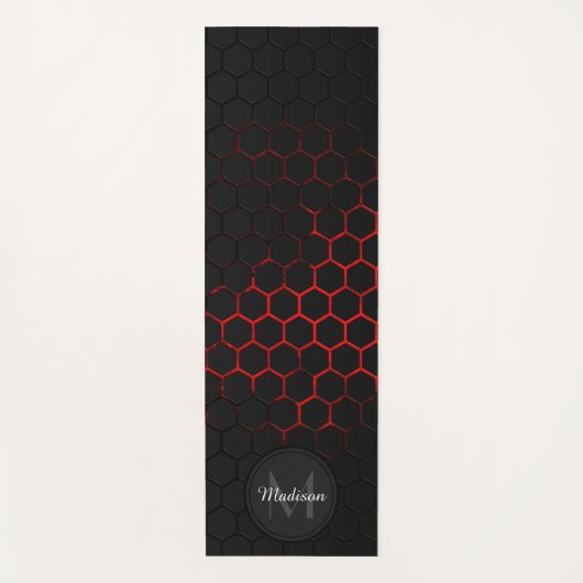 Tapis De Yoga Monogramme motif de géométrie de nid d'abeille rou (Devant)