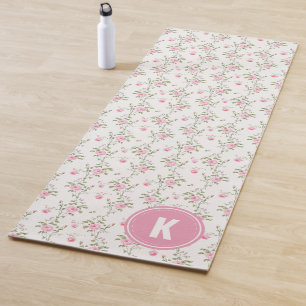 Tapis De Yoga Monogramme Motif Fleurs Roses Roses Élégantes