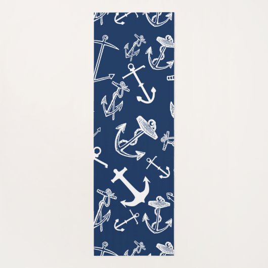 Tapis De Yoga Monogramme nautique Ancre bleu marine Motif (Dos)