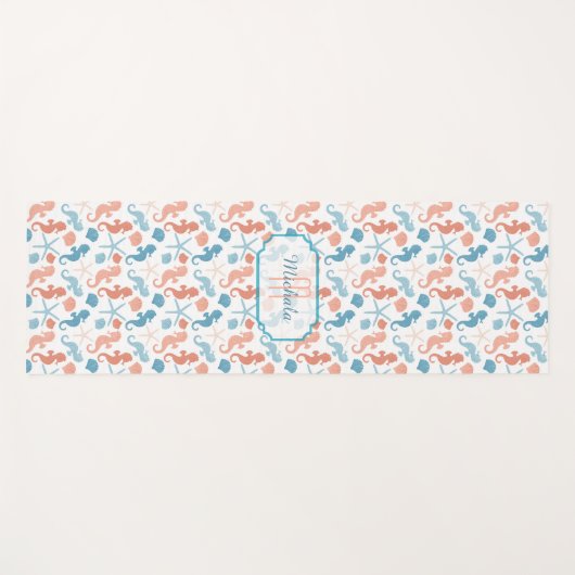 Tapis De Yoga Monogramme Nautique Bleu Tangérine (Devant (Horizontal))