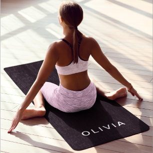 Tapis De Yoga Monogramme noir et nom personnalisé Élégant