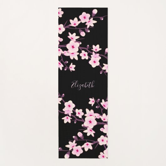 Tapis De Yoga Monogramme noir rose Fleur de cerisier (Devant)