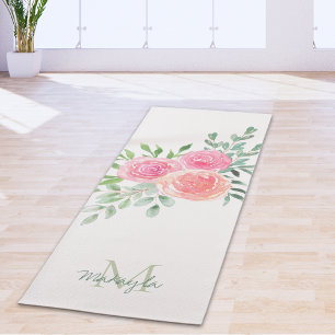 Tapis De Yoga Monogramme Nom Aquarelle Florale