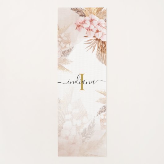 Tapis De Yoga Monogramme Pampas Grass Nom du script Terracotta (Devant)